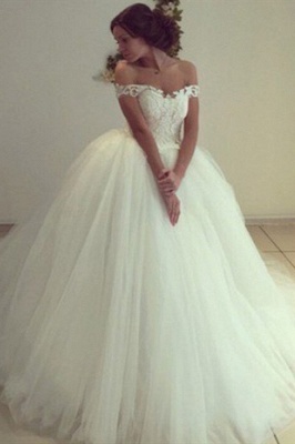 Pretty Off-the-Shoulder Tulle  Ball Gown Wedding Dresses UK_1