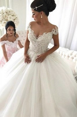 Elegant Ball Gown Sleeveless Wedding Dresses UK Off-the-Shoulder  V-Neck Bridal Gowns_2