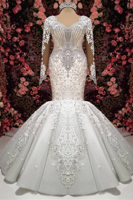Glamorous Crystals Sexy Mermaid Bridal Gowns Long Sleeves  Wedding Dresses UK_2