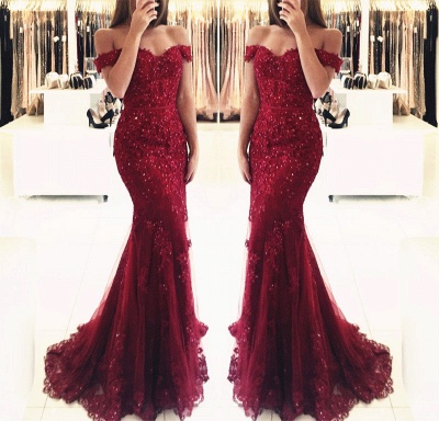 Off-the-Shoulder Prom Dress UK | Lace Appliques Evening Gowns_6