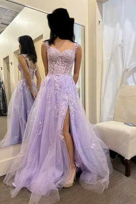 Charming Lilac Sleeveless Side Slit Evening Maxi Dress Sweetheart Backless Party Dress_1