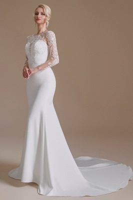 Long Sleeves Wedding Dress mermaid White Crew Neck Floral lace Bridal Dress_4