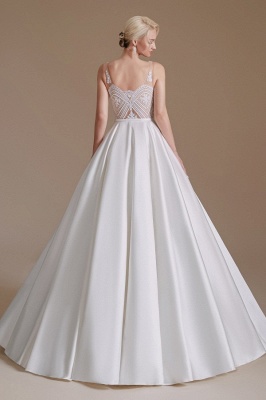 Charming Aline Wedding Dress Sleeveless V-Neck Satin Bridal Dress with Floral Lace Pattern_5