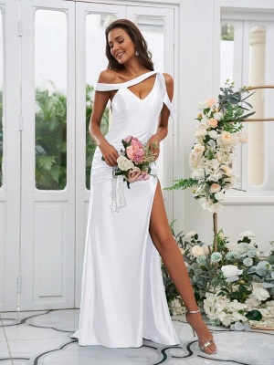 Sexy Asymmetric Satin Bridesmaid Dress|Side Slit Long Wedding Party Dress for Women_36