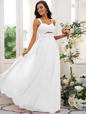 Modest Sleeveless Aline Bridesmaid Dress Sweetheart Chiffon Long Formal Dress_46