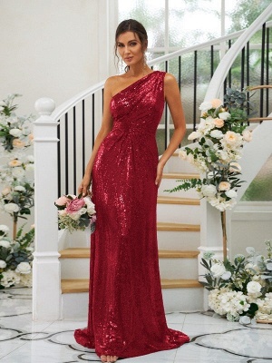 Sparkly Sequins Long Bridesmaid Dress | One Shoulder Wedding Party Dress_6