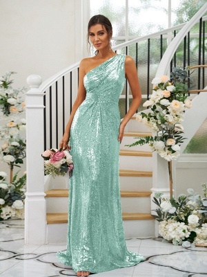 Sparkly Sequins Long Bridesmaid Dress | One Shoulder Wedding Party Dress_24