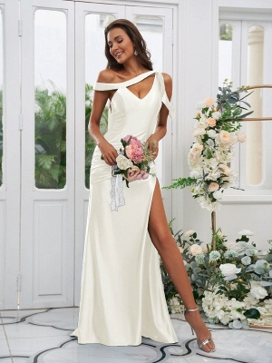 Sexy Asymmetric Satin Bridesmaid Dress|Side Slit Long Wedding Party Dress for Women_19