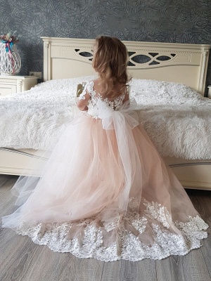 Cute Tulle Lace Wedding Flower Girl Dresses with Sleeves Little Girl Dress_3