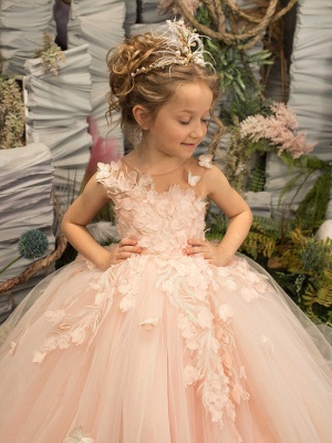 Elegant Floral Princess Flower Girl Dress Crew Neck Pageant Dress_4