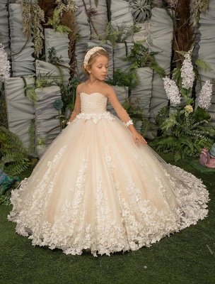 Long Sleeves Tulle Flower Girl Dress Princess Little Girl Dress_2