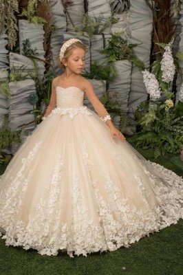 Long Sleeves Tulle Flower Girl Dress Princess Little Girl Dress_1