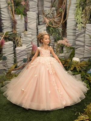 Elegant Floral Princess Flower Girl Dress Crew Neck Pageant Dress_3