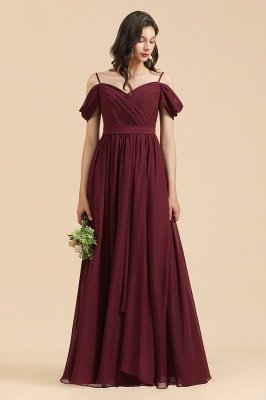 Off-the-Shoulder Bridesmaid Dress Straps Chiffon Evening Maxi Dress_1