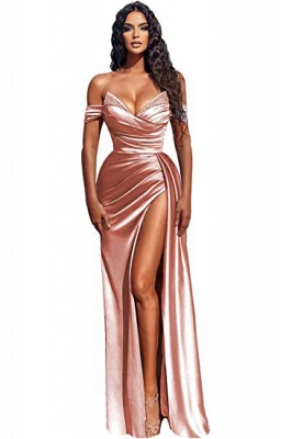 Off-the-Shoulder Satin Mermaid Prom Dress Side Split With Sweep Train_4