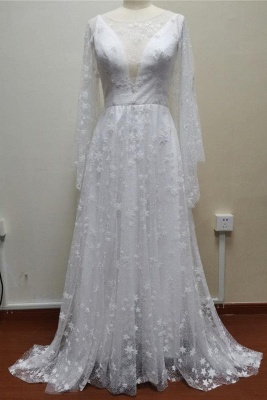 Boho Puffy Long Sleeves Aline Wedding Dress Tulle Star Pattern_5
