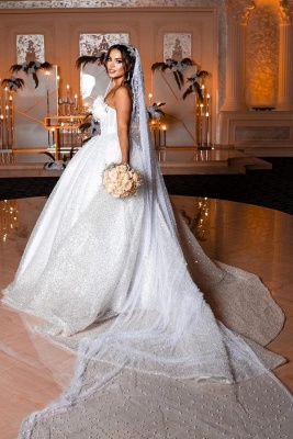 Gorgeous Sweetheart Sleeveless Bridal Dress White Pearls Wedding Dress_1