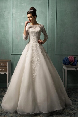 Elegant 3/4 Sleeve Lace Appliques Wedding Dresses UK Bridal Gowns with Bottons_1
