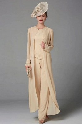 Plus Size Jumpsuit 3 Piece Mother of the Bride Dress Elegant Wrap Included Bateau Neck Floor Length Chiffon Sleeveless with Beading Appliques_9