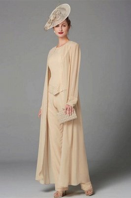 Plus Size Jumpsuit 3 Piece Mother of the Bride Dress Elegant Wrap Included Bateau Neck Floor Length Chiffon Sleeveless with Beading Appliques_12