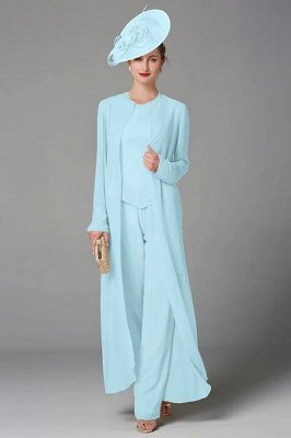Plus Size Jumpsuit 3 Piece Mother of the Bride Dress Elegant Wrap Included Bateau Neck Floor Length Chiffon Sleeveless with Beading Appliques_6