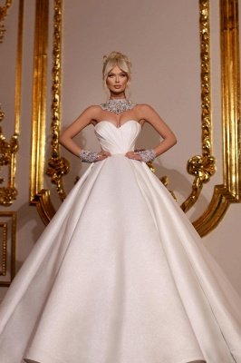 Sweetheart Ball Gown Satin A-line Wedding Dress Glitter Sequins Crystal Bridal Gown
