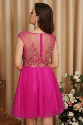 Chic Sleeveless Tulle Short Homecoming Dress Jewel Neck Lace Appliques Knee Lrngth Party Dress_5