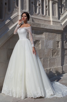 Modern Off-the-shoulder Long Sleeve Wedding Dress With Lace_1