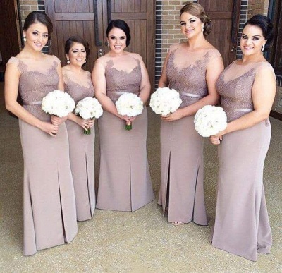 Sexy Illusion Appliques Bridesmaid Dress UK With Front Split_2