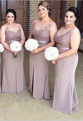 Sexy Illusion Appliques Bridesmaid Dress UK With Front Split_1