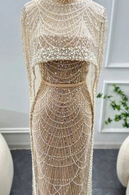 Luxury Beadings Long Mermaid Evening Gowns with Shawl_13