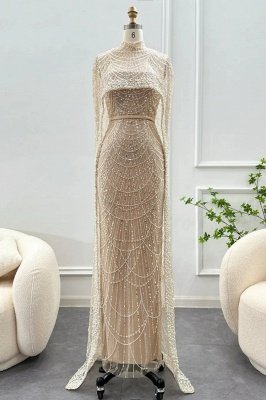 Luxury Beadings Long Mermaid Evening Gowns with Shawl_7