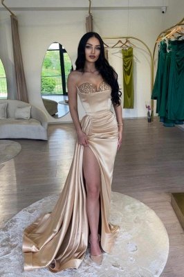 Sexy Sweetheart Glitter Satin Long Prom Dress with Side Slit_1