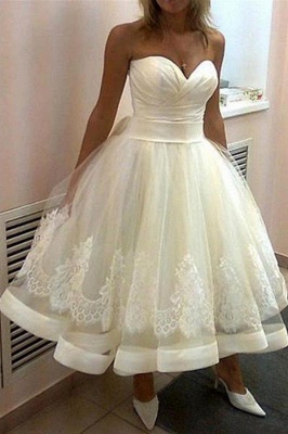 Tulle Sleeveless Applique Tea-Length Ball Gown Sweetheart Wedding Dresses UK_2