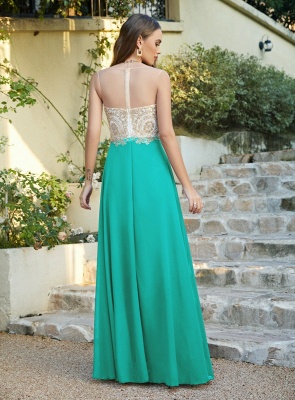 Elegant Jewel Neck Chiffon Formal Dress Floor Length A-line Lace Appliques Bridesmaid Dresses_17