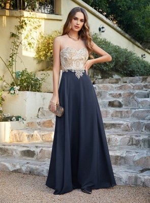 Elegant Jewel Neck Chiffon Formal Dress Floor Length A-line Lace Appliques Bridesmaid Dresses_10