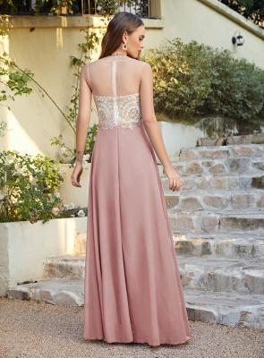 Elegant Jewel Neck Chiffon Formal Dress Floor Length A-line Lace Appliques Bridesmaid Dresses_21