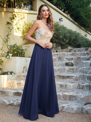 Elegant Jewel Neck Chiffon Formal Dress Floor Length A-line Lace Appliques Bridesmaid Dresses_27