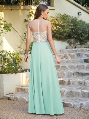 Elegant Jewel Neck Chiffon Formal Dress Floor Length A-line Lace Appliques Bridesmaid Dresses_25