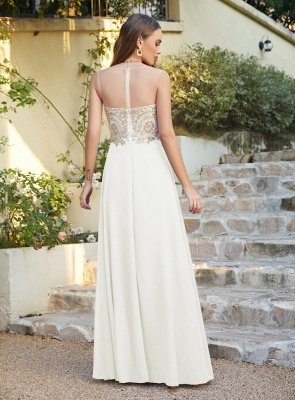 Elegant Jewel Neck Chiffon Formal Dress Floor Length A-line Lace Appliques Bridesmaid Dresses_23