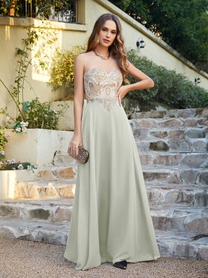 Elegant Jewel Neck Chiffon Formal Dress Floor Length A-line Lace Appliques Bridesmaid Dresses_9