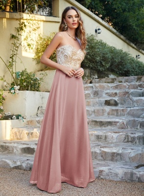 Elegant Jewel Neck Chiffon Formal Dress Floor Length A-line Lace Appliques Bridesmaid Dresses_20