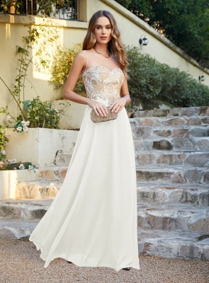 Elegant Jewel Neck Chiffon Formal Dress Floor Length A-line Lace Appliques Bridesmaid Dresses_22