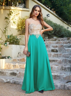 Elegant Jewel Neck Chiffon Formal Dress Floor Length A-line Lace Appliques Bridesmaid Dresses_16