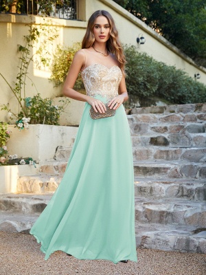 Elegant Jewel Neck Chiffon Formal Dress Floor Length A-line Lace Appliques Bridesmaid Dresses_26