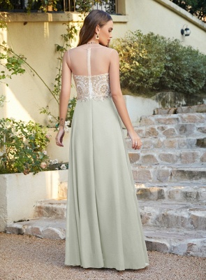 Elegant Jewel Neck Chiffon Formal Dress Floor Length A-line Lace Appliques Bridesmaid Dresses_19