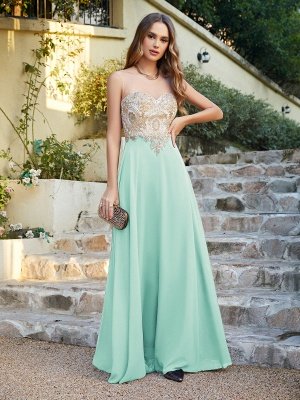 Elegant Jewel Neck Chiffon Formal Dress Floor Length A-line Lace Appliques Bridesmaid Dresses_6
