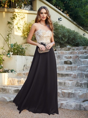 Elegant Jewel Neck Chiffon Formal Dress Floor Length A-line Lace Appliques Bridesmaid Dresses_4