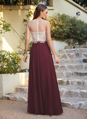 Elegant Jewel Neck Chiffon Formal Dress Floor Length A-line Lace Appliques Bridesmaid Dresses_13
