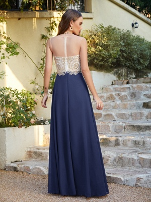 Elegant Jewel Neck Chiffon Formal Dress Floor Length A-line Lace Appliques Bridesmaid Dresses_28